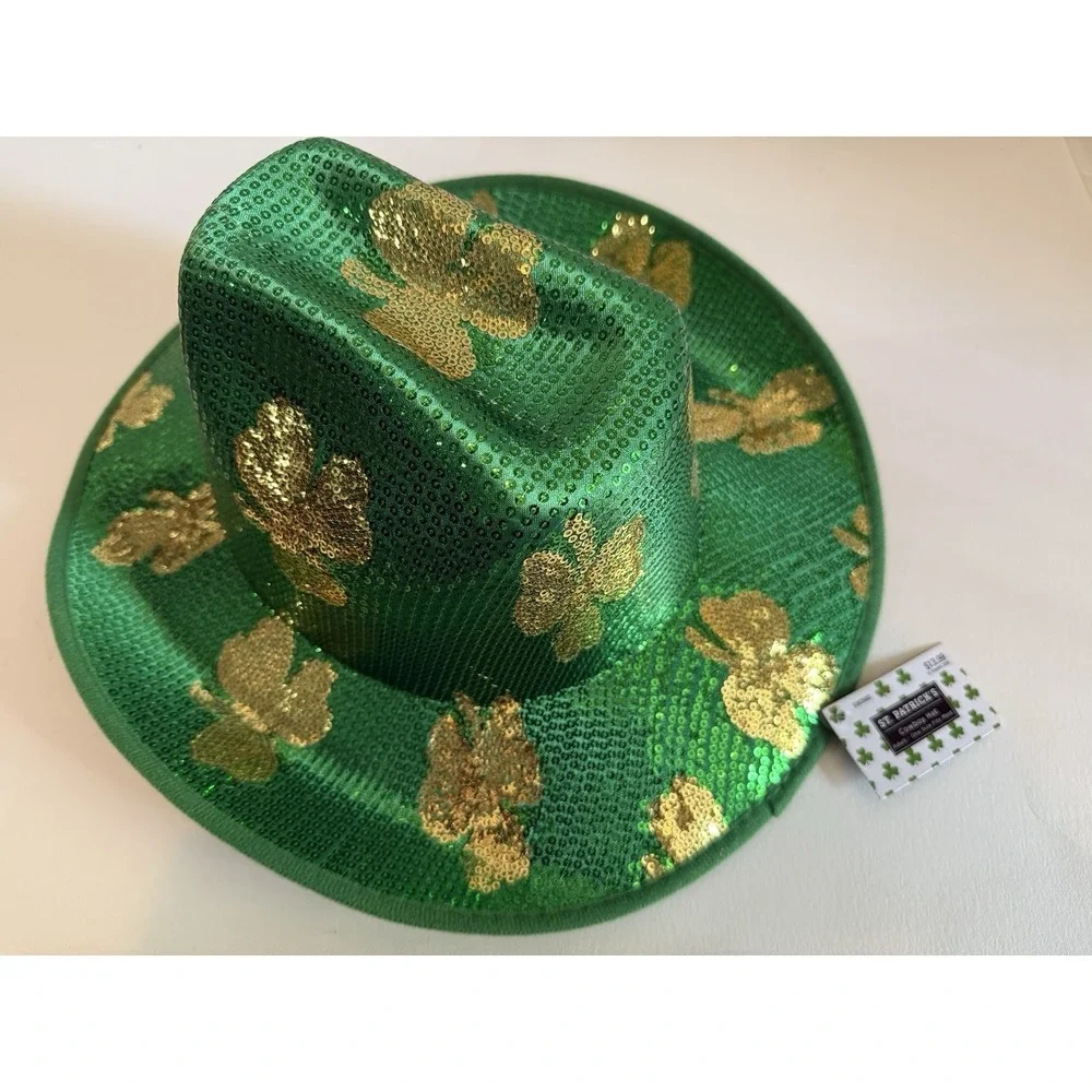 St. Patrick's Day Sequined Cowboy Hat Adult Size Fits Most Plush & Fabric